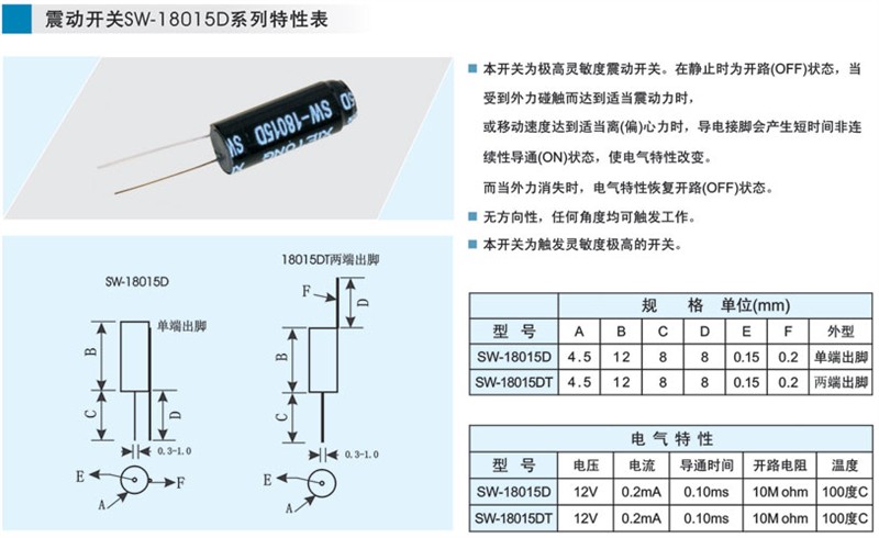 祥建镀金震动开关/祥建镀金振动开关/祥建镀金弹簧开关